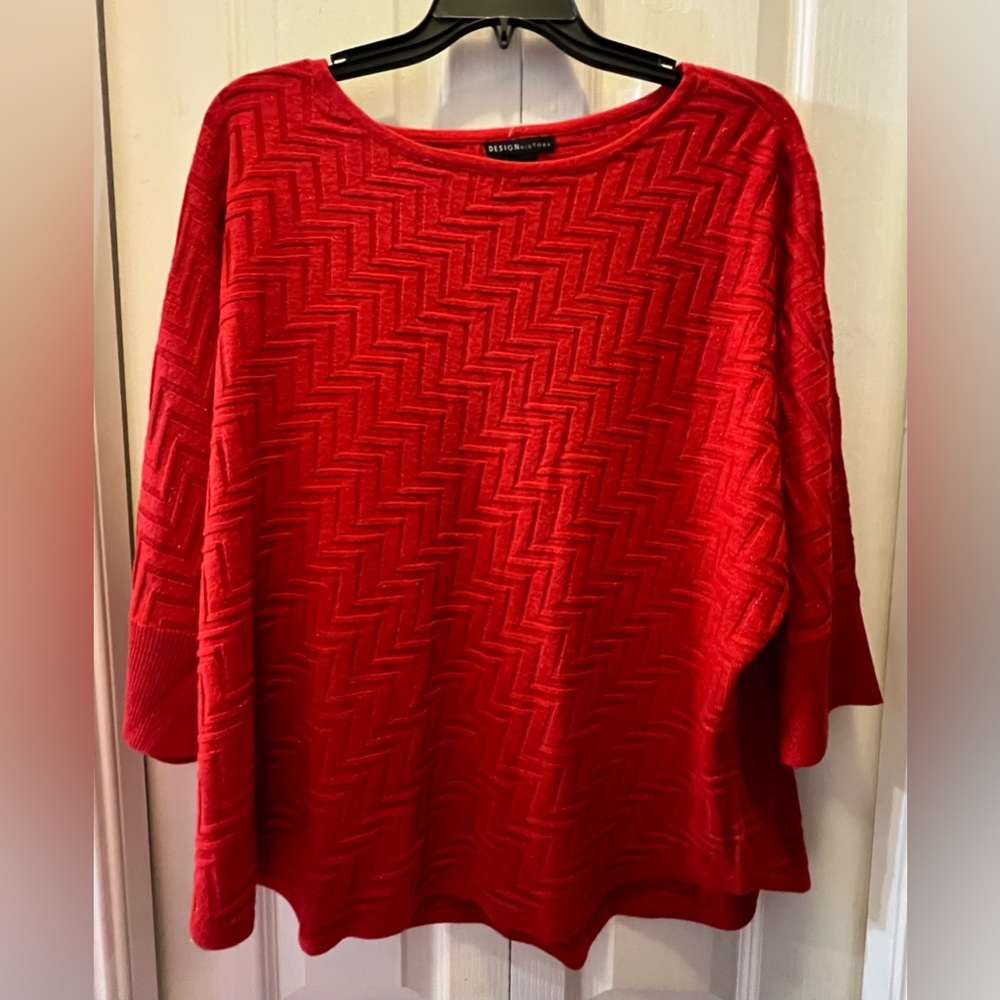 DESIGN HISTORY Maroon Red Sweater, Size 2X ¾ Sleeve